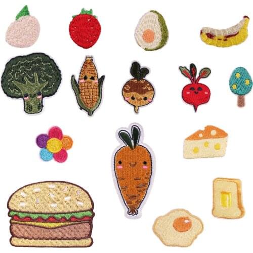 New Carrots Bread Corn Hamburg Parches Embroidered Iron on Patch for Clothing DIY Stripes Clothes Ice Cream Food Fruit Stickers