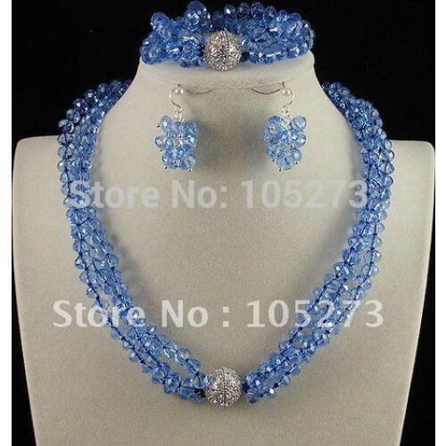 Charming! Blue Crystal Beads Jewelry Set 3Rows Blue Color Fashion Crystal Jewelry Set Fashion Womens Jewelry Wholesale A2649