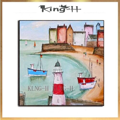 Paisaje del Mar Mediterráneo pintura al óleo sobre lienzo cuchillo arte de pared pintada a mano para la decoración del hogar art