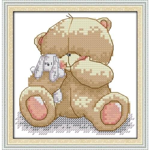 Joy Sunday Cross Stitch A Cute Bear Cotton Thread Painting Paintings 11CT14CT DMS Cross Stitch Pattern DIY Embroidery Kits
