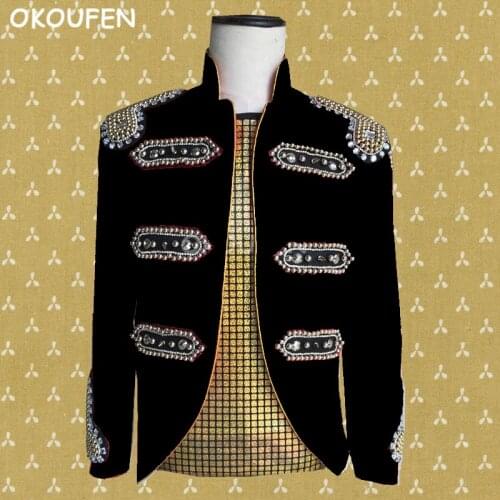 Handmade Rivet Stage Suit Costumes Nightclub male singer performance suit Fashion Royal jacket