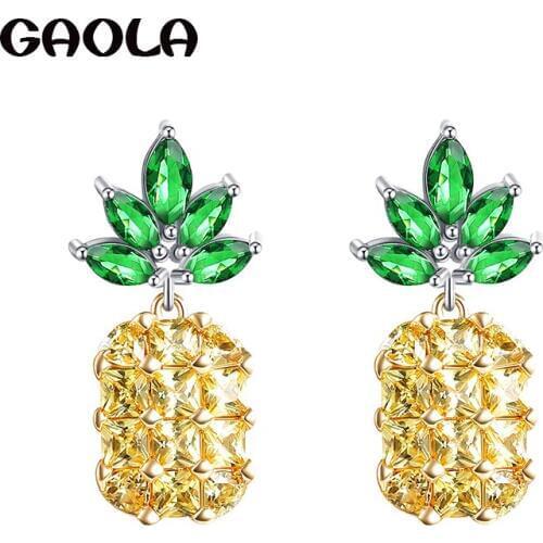 GAOLA Top Quality Cubic Zirconia Pineapple Stud Earrings Women Gift Jewelry GLE6975Y