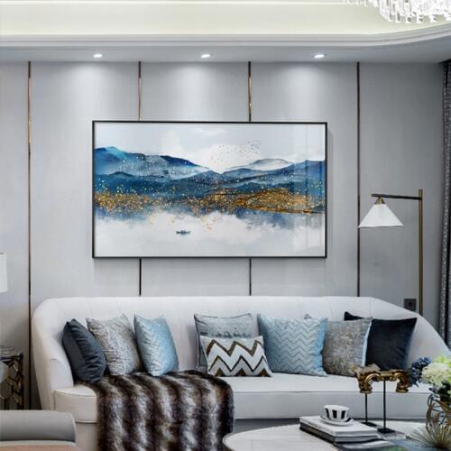 Modern River Landscape Canvas Painting Boat in Sea Clound Poster and Print New Chinese Style Wall Art for Living Room HD Cuadros