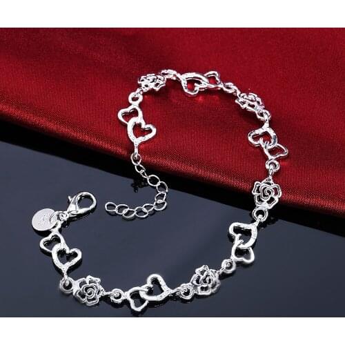 Special offer fashion 925 sterling silver Bracelet for woman romantic heart flowers chain fine jewelry Wedding party lady gifts