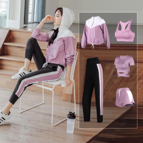 Active Women Fitness Yoga Suit Femme Sport Hoodies+Bra+Top+Shorts+Leggings Running Exercise Workout Plus Size Sportswear Clothes