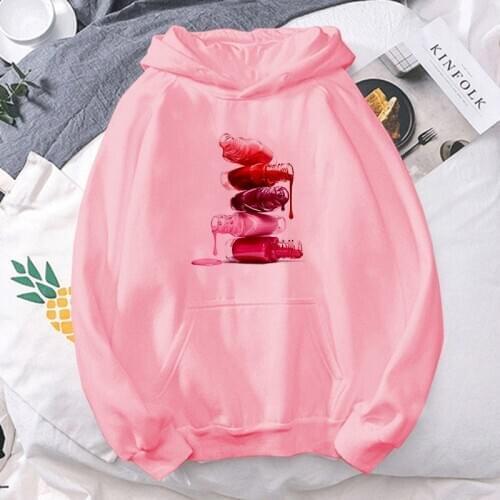 Harajuku Hoodies Sweatshirt Women Cosmetic nail polish Print Hoodie Pink Clothes Moletom Sudadera Mujer Plus Size Hoody pullover