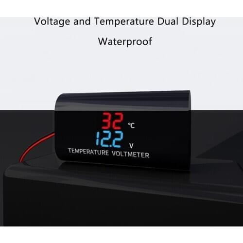 DC 12V LED Digital Voltmeter Thermometer 0.28 inch Dual Displa Voltage Temperature Meter Monitor For Car Motorcycle