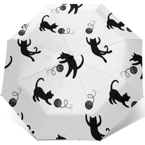 Funny Playing Cats Windproof Automatic Folding Inverted Umbrella Portable Paraguas for Man Woman