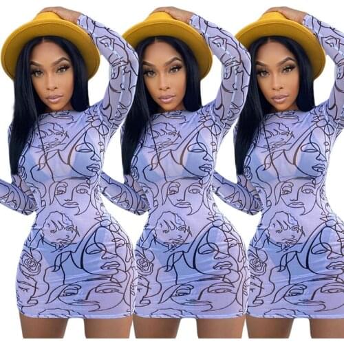 Women Clothing Spring Autumn Long Sleeve Mesh Sheer Sexy Dress Party Dresses Nightclub Outfits Streetwear Y2k Wholesale Items
