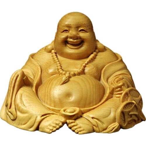 RELIGION LUCKY MAITREYA FIGURINES GOLD BUDDHA STATUES FOR DECORATION CARVED WOOD CARVED HOME DECORATION ART & COLLECTIBLE R1583