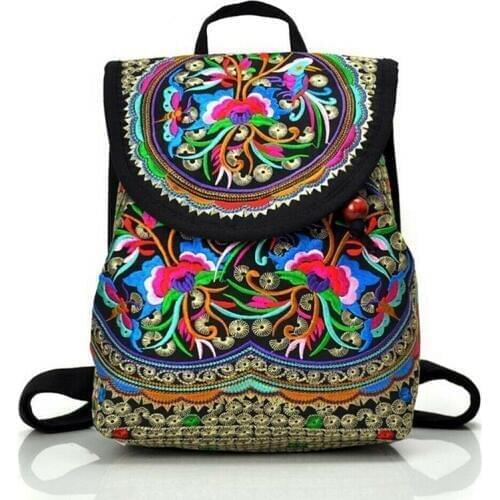 Womens Floral Embroidered Backpack Summer Travel Shoulder Rucksack Gift Floral Backpack Rucksack Bohemian