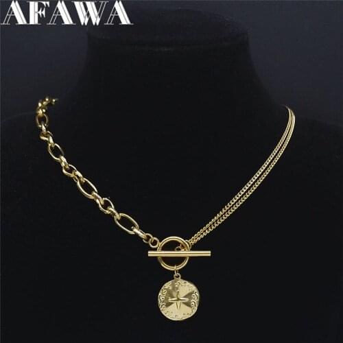 2021 Fashion Stainless Steel Round Star Necklaces Chain Women Gold Color Chocker Necklace Jewelry bijoux femme Y78S01