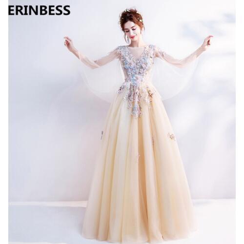 Vestido De Festa Tulle With Flower Evening Dress A-line Robe De Soiree Scoop Neck Evening Dresses Long Dress Party Gowns