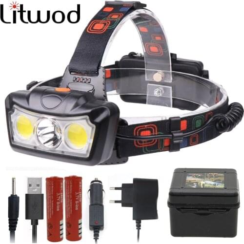 4 Modes T6 Led Bulbs Headlamp Waterproof Flashlight Torch Mini COB Light Rechargeable 18650 Battery Powerful For Night Running