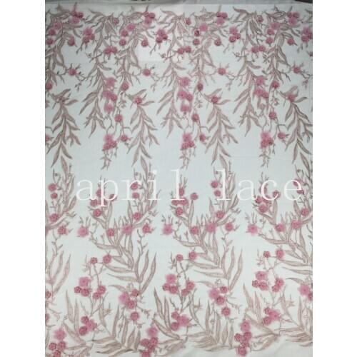 5yards /lot mx312# 3d flower pearls floral best quality embroidery tulle mesh lace fabric for sawing wedding dress