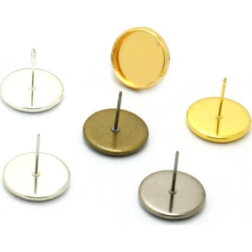 50pcs Ear Stud /Earring 8-16mm Round Cameo Setting Blank base Tray DIY Jewelry Earring ANTIQUE BRONZE Rhodium Silver Rose Gold