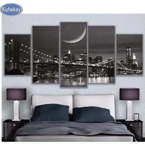 Diy Diamond Painting"Brooklyn Bridge"New York City 5pcs Diamond Embroidery Cross Stitch mosaic Rhinestone decor Full square