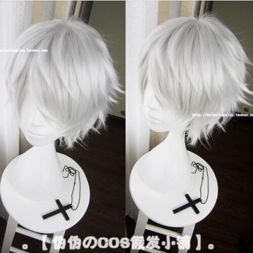 Anime Tokyo Ghoul Kaneki Ken Cosplay Wigs Short Silver White Heat Resistant Synthetic Hair Wigs + Wig Cap