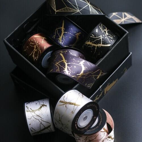 10yards Gold Foil Printed Satin Ribbon for Gift Packaging Wrapping Wedding Christmas Birthday Decoration 2020122201