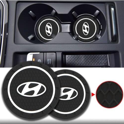 Car Emblem 2Pcs Cup Mat Coaster Water Slot Non-Slip Pad For Hyundai I20 I30 I40 IX20 IX35 Accent Elantra Solaris Sonata Santaf