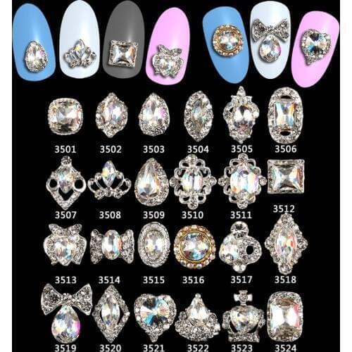 Glitter glass gems Alloy 100pcs 3d nail jewelry bows strass nail art decorations top quality nail charms supplies**3501-3524