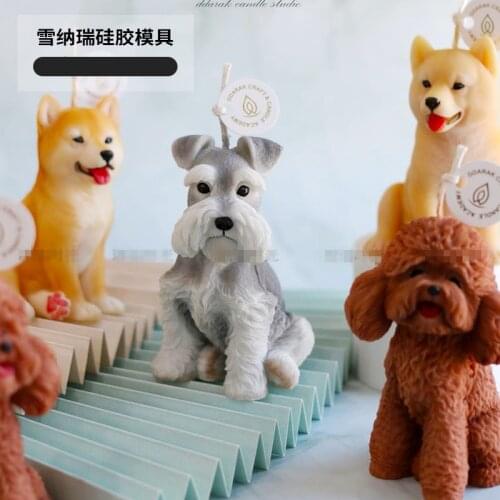 Large 3d animal Candle mold Schnauzer Shiba Inu Siberian Husky Silicone Animal Mold for Aromatherapy Candle Gypsum Crafts diy