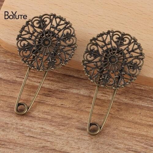 BoYuTe Custom (200 Pieces/Lot) 31MM Filigree Flower Brooch Base Factory Supply Diy Jewelry Accessories