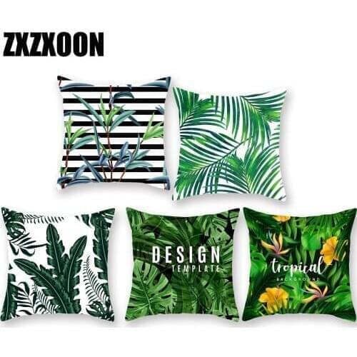 Diy Custom Decorative Throw Pillows Cases Tropical Rainforest Green Leaf Monstera Palm Leaf Couch Pillows Cushion Cover Sofa Car
