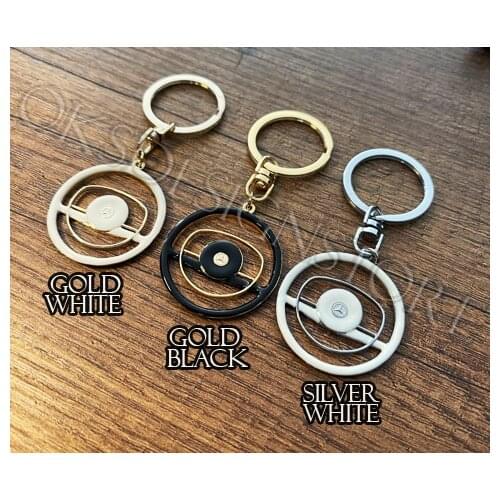 For Mercedes-BENZ , 3D Key Chain Steering Wheel Mercedes Benz Classic W115 W116 W123 W108 R107 W114 White / Black GOLD STYLE