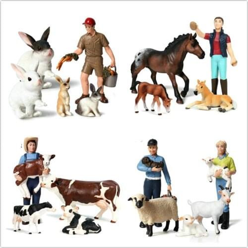 Farm Workers Animals Mini Action Figures Toys Set Solid PVC Poultry Livestock Model Kids Girls Boys Toys