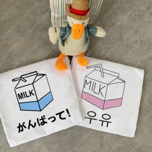 Ulzzang Harajuku Aesthetic T-shirt Kawaii Milk cartoon Print E-Girl Tops Tees Japan Cute Fun Fashion Loose Casual women Clothing