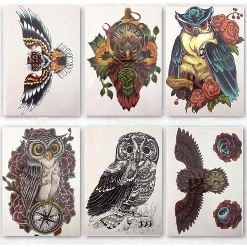 Hot Sale Fashion 21 X 15 CM Colorful OWL Temporary Tattoo Stickers Temporary Body Art Waterproof