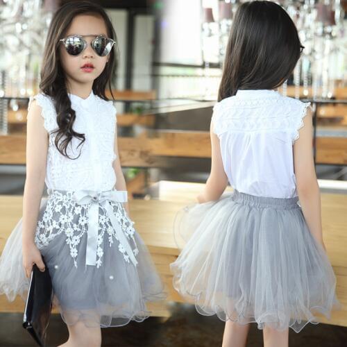 2019 Summer girls clothing set baby girl clothes fashion style lace t-shirt+skirts 2pcs set flower tutu skirt kids clothes 3-14Y