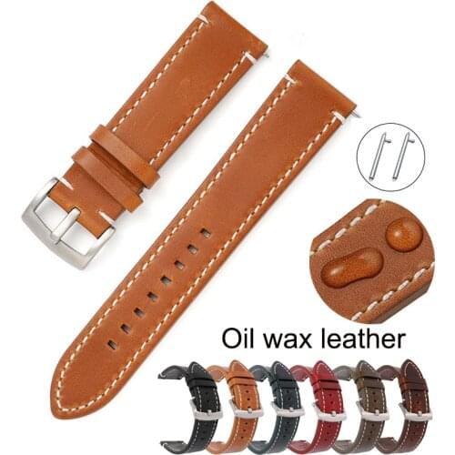 Oil Wax Leather Watchband For Huawei GT2 22mm Quick Release Straps For Samsung Watch 46mm 44mm 42mm 40mm Ordinary 20MM Wristband