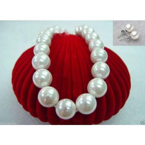 Beautiful 18 20mm bright offee perfect round south sea shell pearl necklace shipping free earring gift
