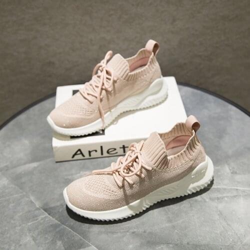 Fashion Air Mesh Breathable Sneakers Women Summer Lace Up Knit Rib Casual Shoes Outdoor Sports Walking Jogging Shoes Women