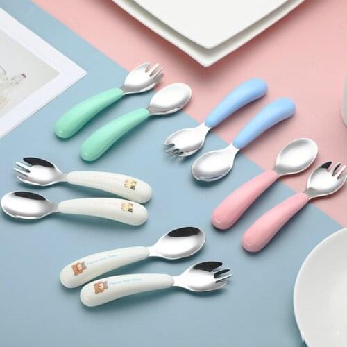 Baby Tableware Set Infant Food Feeding Spoon Fork Gadgets 304 Stainless Steel BPA Free Toddler Cartoon Dinnerware Cutlery Gifts