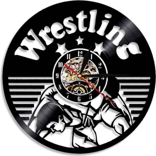 Wrestling Combat Sport Vinyl Record Wall Clock Westlers Grappling Freestyle Fight Martial Wall Art Wall Clock Watch Fighter Gift