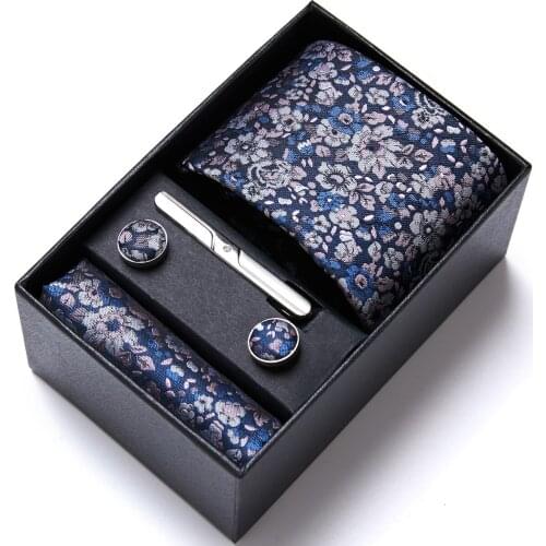 Wholesale Beautiful Custom Gift Box For Business Group Wedding 7.5 cm Dark Green Silk Men Tie Hanky Cufflinks Tie Clip Set
