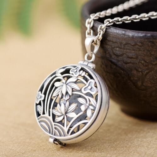 S925 silver pendant Thai silver matte technology of hollow out ga black box wholesale female locket