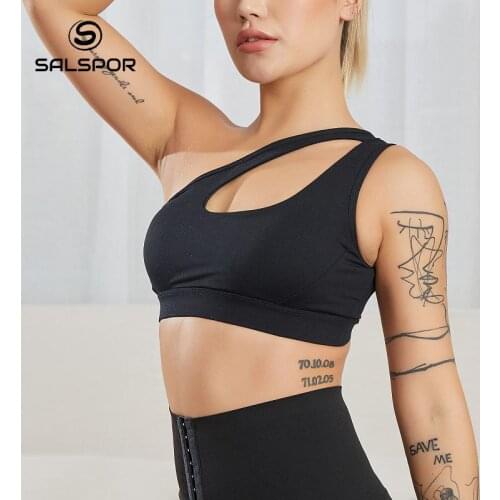 SALSPOR Seamless One-shoulder Women Indoor Fitness Bra Sexy Push Up Sporty Bralette Women Running Crop Tops Tank Female