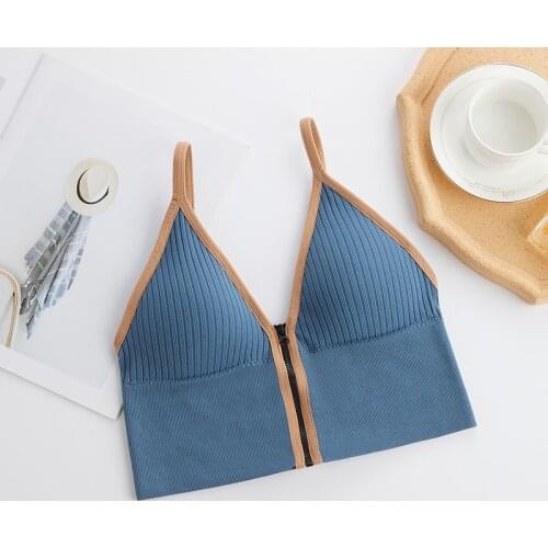 Sexy Deep V Beautiful Back Sports Sling Seamless Bra Front Zipper Solid Color No Steel Ring Bra Casual Fashion Cropped Vest