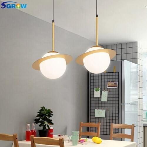 SGROW Glass Ball Pendant Lamp Light Fixture Space Planet Hanging Lamp With E27 Bulb Light for Bedroom Suspension Kitchen Lampara