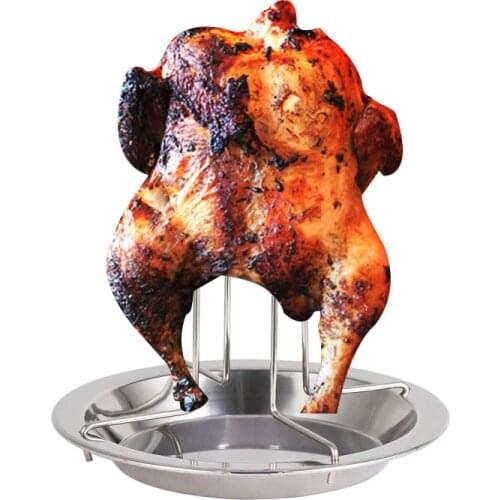 Chicken Roaster Rack With Bowl Carbon Steel Beer Can Chicken Turkey Roaster BBQ Grill Rack Stand Holder Tray