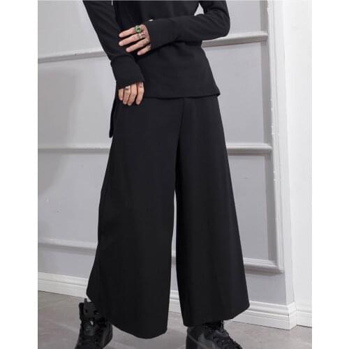 Loose solid color trumpet straight casual pants dance mens Wide Leg Pants Capris elastic waist performance stage nightclub