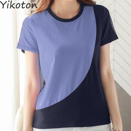 Womens Clothing Summer 2021 Short Sleeve T-Shirts Female Basic Patchwork Top Women Tee Shirt Casual Red Blue Ladies Clothes New