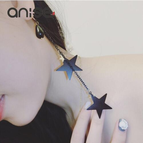 Anise New Pentagrams Star Tassel Long Earrings Acrylic Black Gem Drop Earrings For Women Clothing Accessories Brincos Feminino
