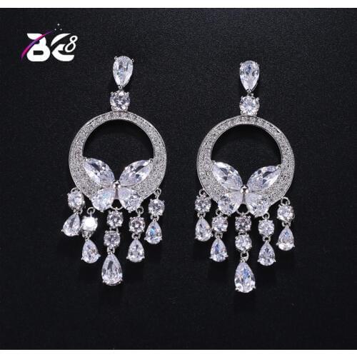 Be 8 Fashion Dangle Circle Earrings AAA+ Cubic Zirconia Crystal Stone Long Drop Dangle Earrings for Women birthday Gift E406