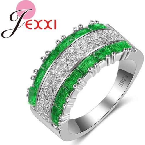 Luxury Double Striped Green Cubic Zirconia Rings 925 Sterling Silver Finger Jewelry for Women Girls Engagement & Wedding