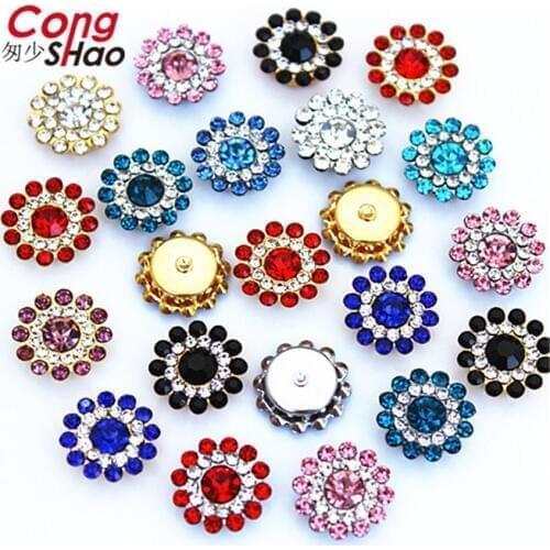 13.5mm High Quality Stainless Steel Support Mix Color Sun Flower Rhinestone Crystals DIY Sewing Wedding Dress Button Decorations